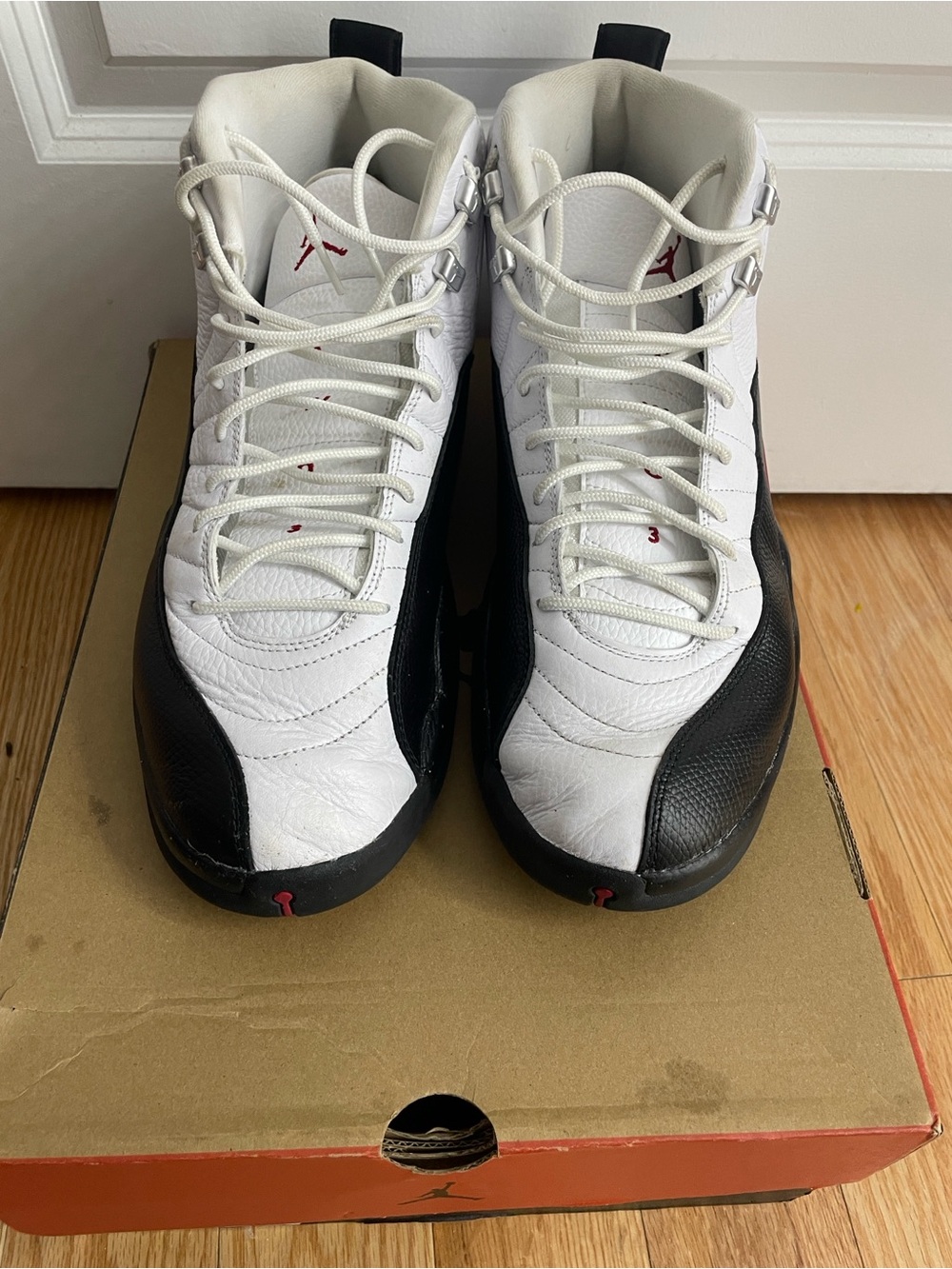 Jordan Men’s Sneakers - White and Black with Red Accents size 14 good condition